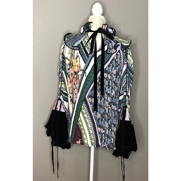 Tory Burch **Runway Sample** Convertible Ruffle Detail Blouse in MULTI - Picture 2 of 9